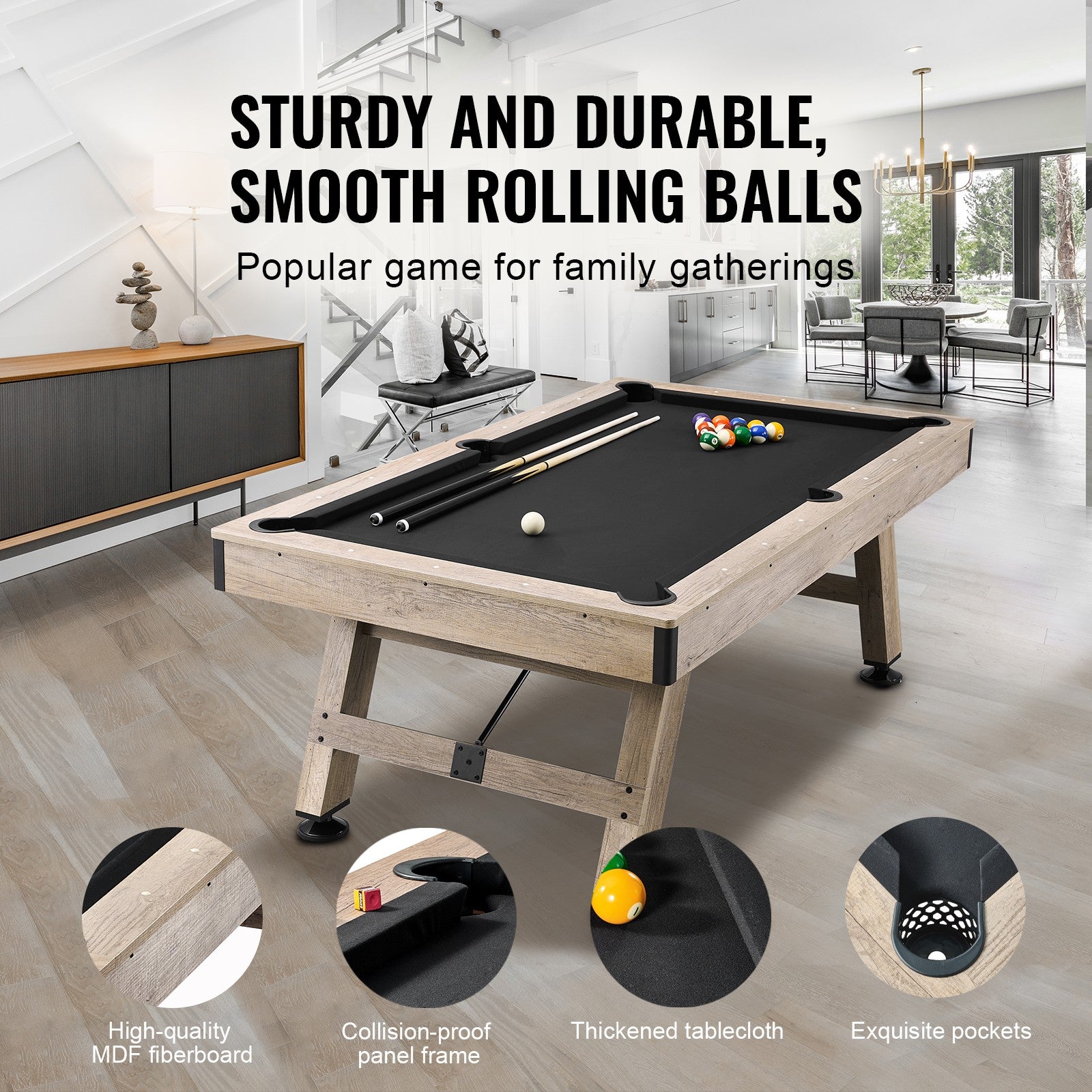Uimoso 7Ft Billiards Table Pool Table Set Black Cloth for Family Game Room