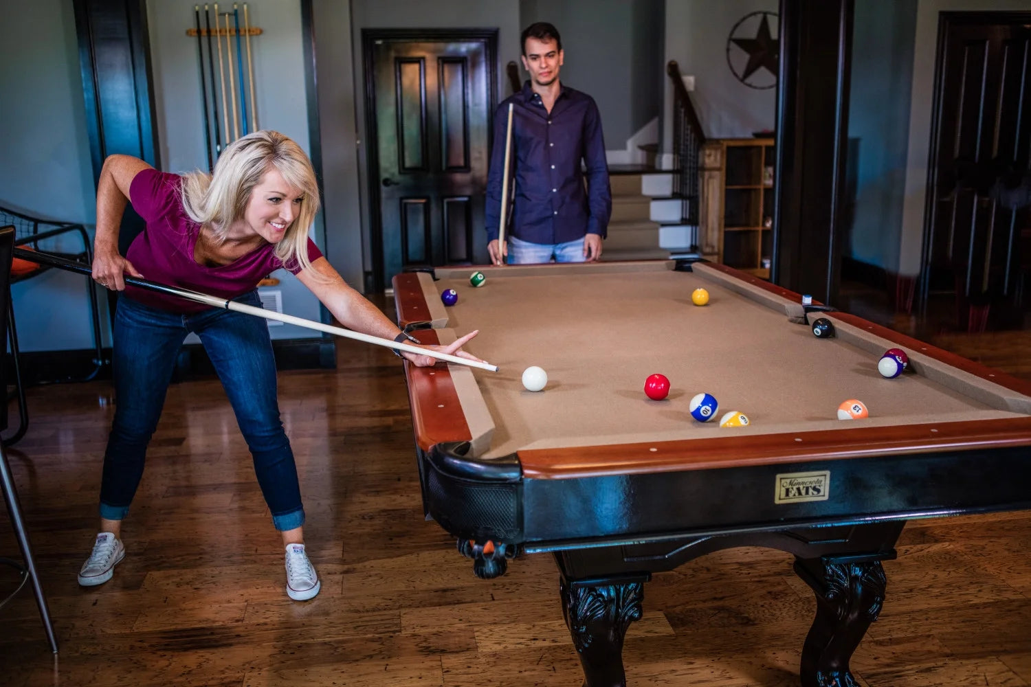 8' Covington Billiard Table with Carved Solid-Wood Legs and Antiqued Wood Finish