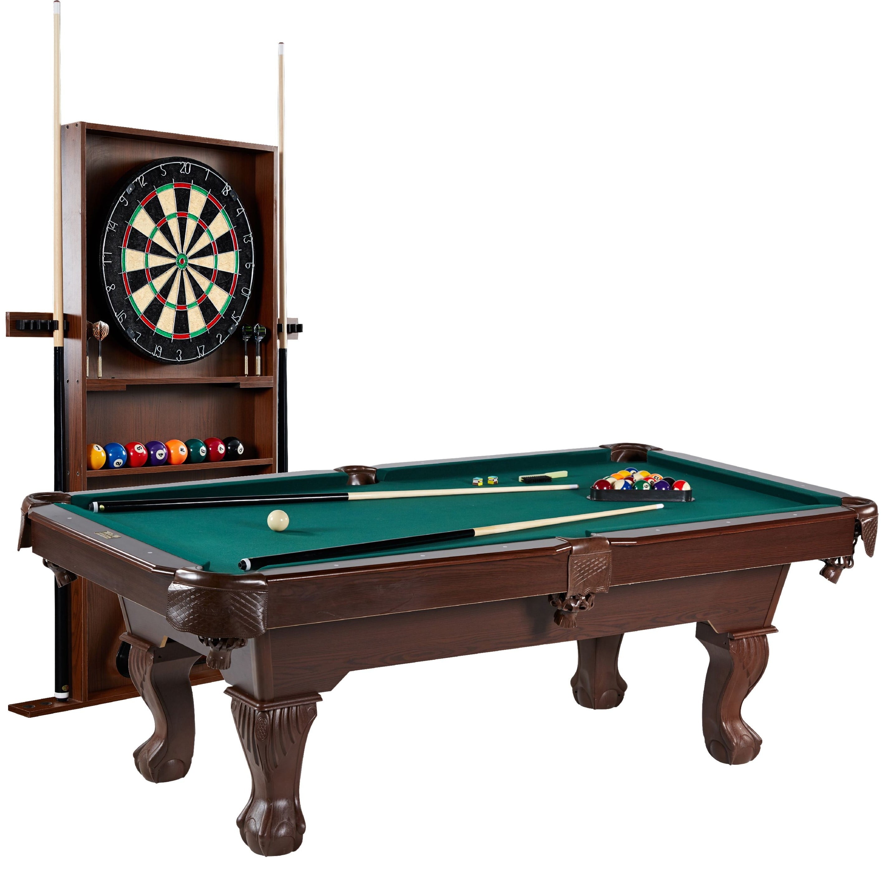 7.5 Ft Billiard Pool Table with Cue Rack, Dartboard, and Game Accessories - Green, by