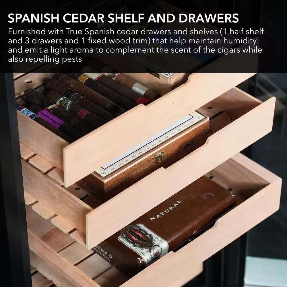 14" 4.2 Cu. Ft. 650-Count Cigar Cooler Humidor Spanish Cedar Shelves Stainless Steel Digital Controls