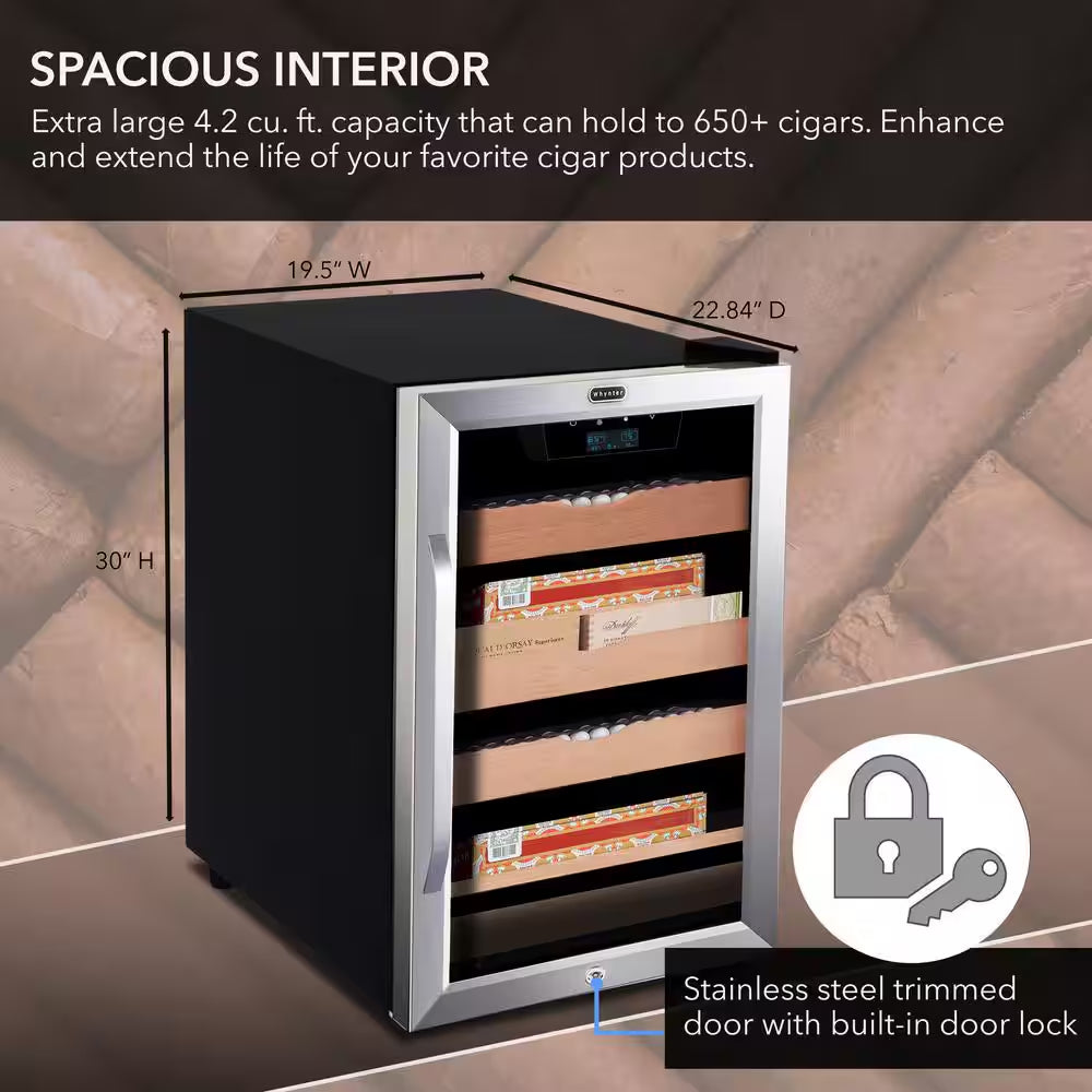 14" 4.2 Cu. Ft. 650-Count Cigar Cooler Humidor Spanish Cedar Shelves Stainless Steel Digital Controls