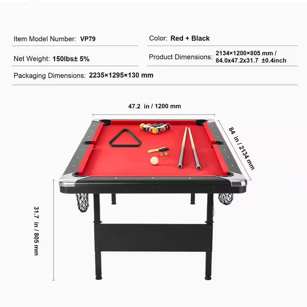 Billiards Table, 7 Ft. Pool Table, Portable Foldable Space-Saving Table, Billiard Table Set Includes Balls, Cues, Chalks