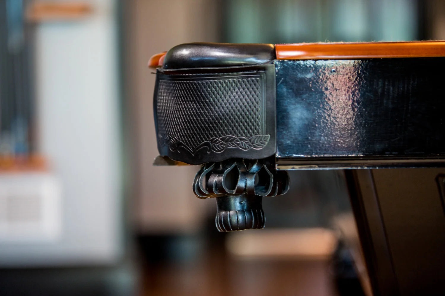 8' Covington Billiard Table with Carved Solid-Wood Legs and Antiqued Wood Finish