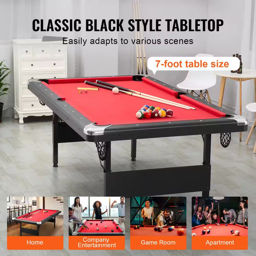 Billiards Table, 7 Ft. Pool Table, Portable Foldable Space-Saving Table, Billiard Table Set Includes Balls, Cues, Chalks
