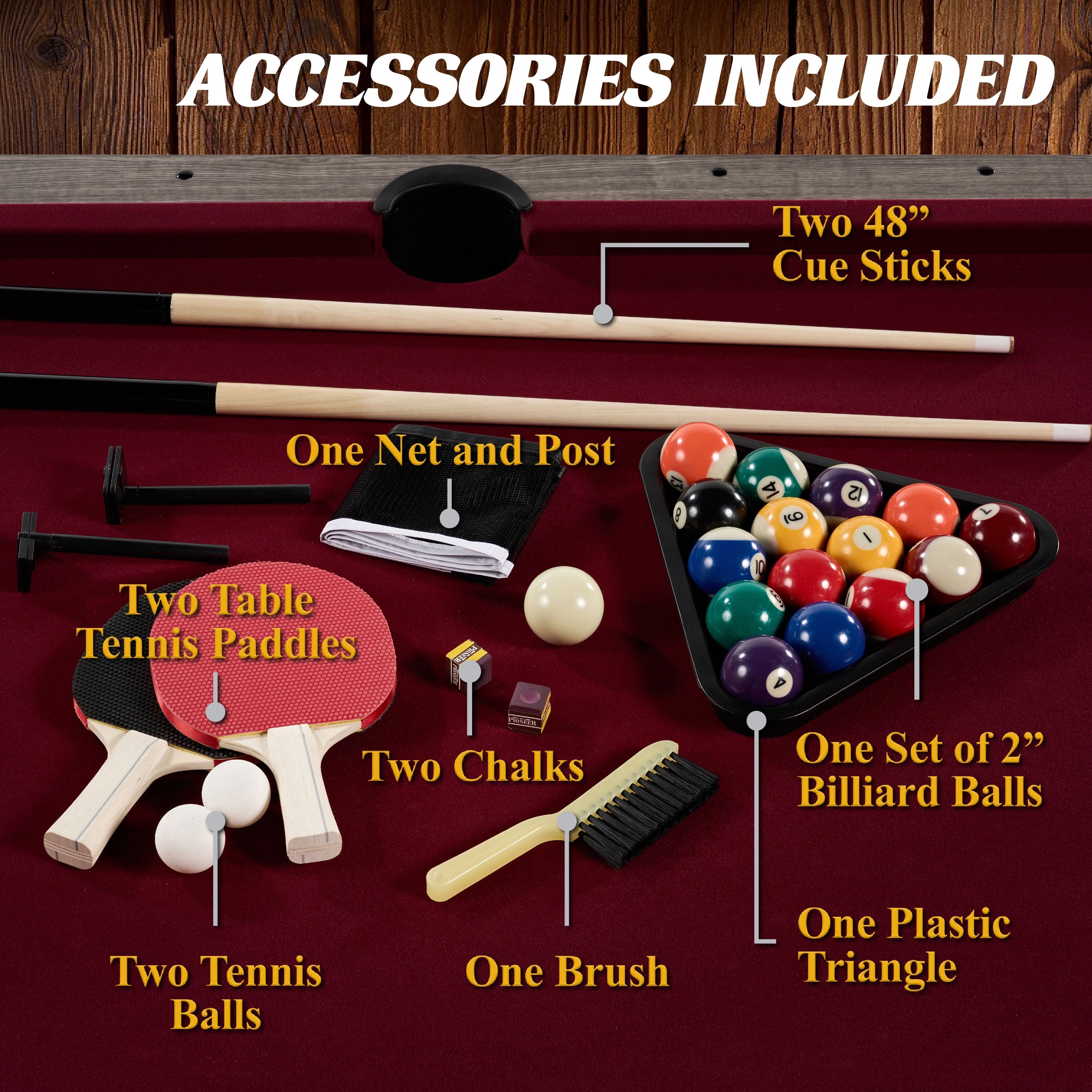 6 Ft 3 in 1 Pool Table with Table Tennis and Dining Table Conversion Top, Includes All Accessories, by