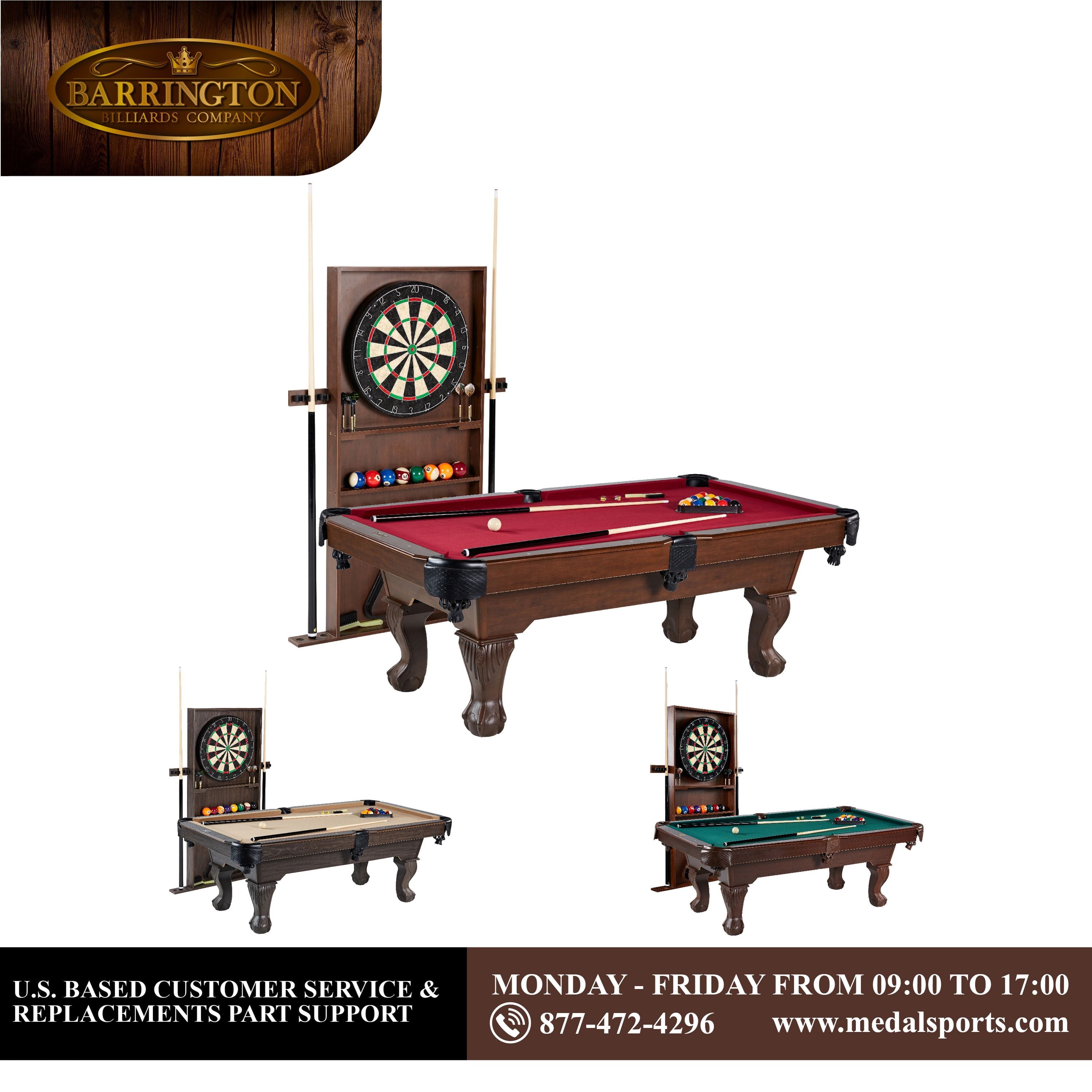 7.5 Ft Billiard Pool Table with Cue Rack, Dartboard, and Game Accessories, Burgundy, by