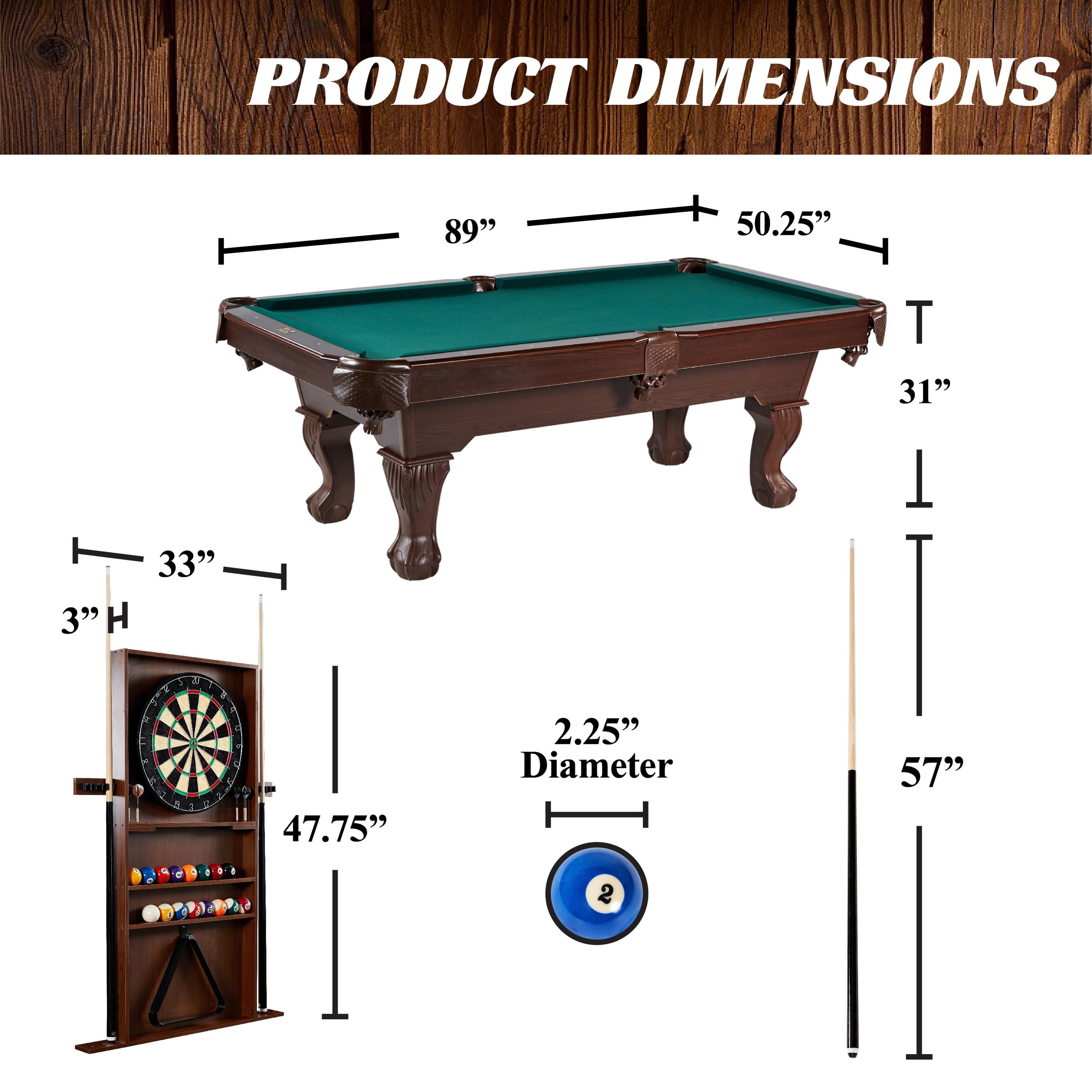7.5 Ft Billiard Pool Table with Cue Rack, Dartboard, and Game Accessories - Green, by