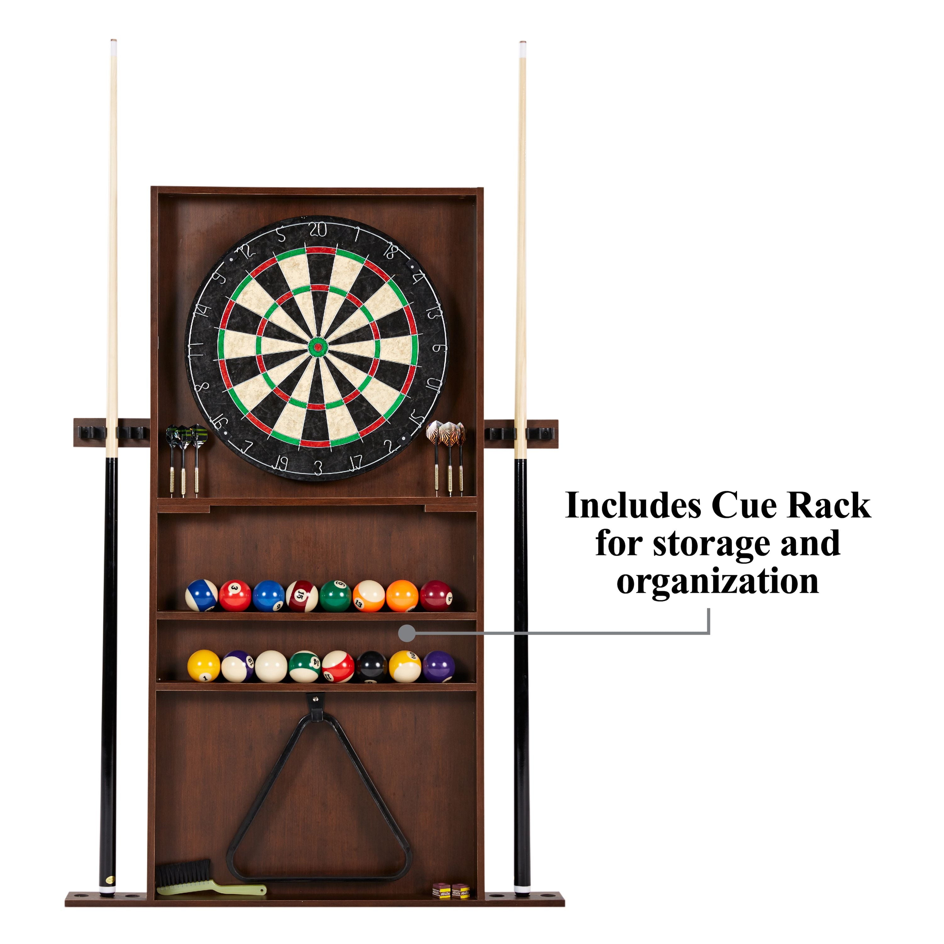7.5 Ft Billiard Pool Table with Cue Rack, Dartboard, and Game Accessories, Burgundy, by